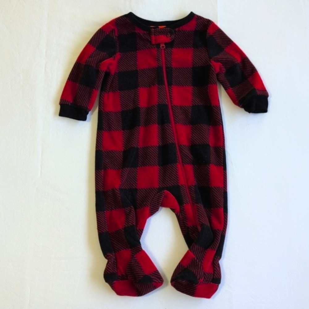 joe fresh buffalo check fleece zipper footie sleeper pajamas 0-3 months baby